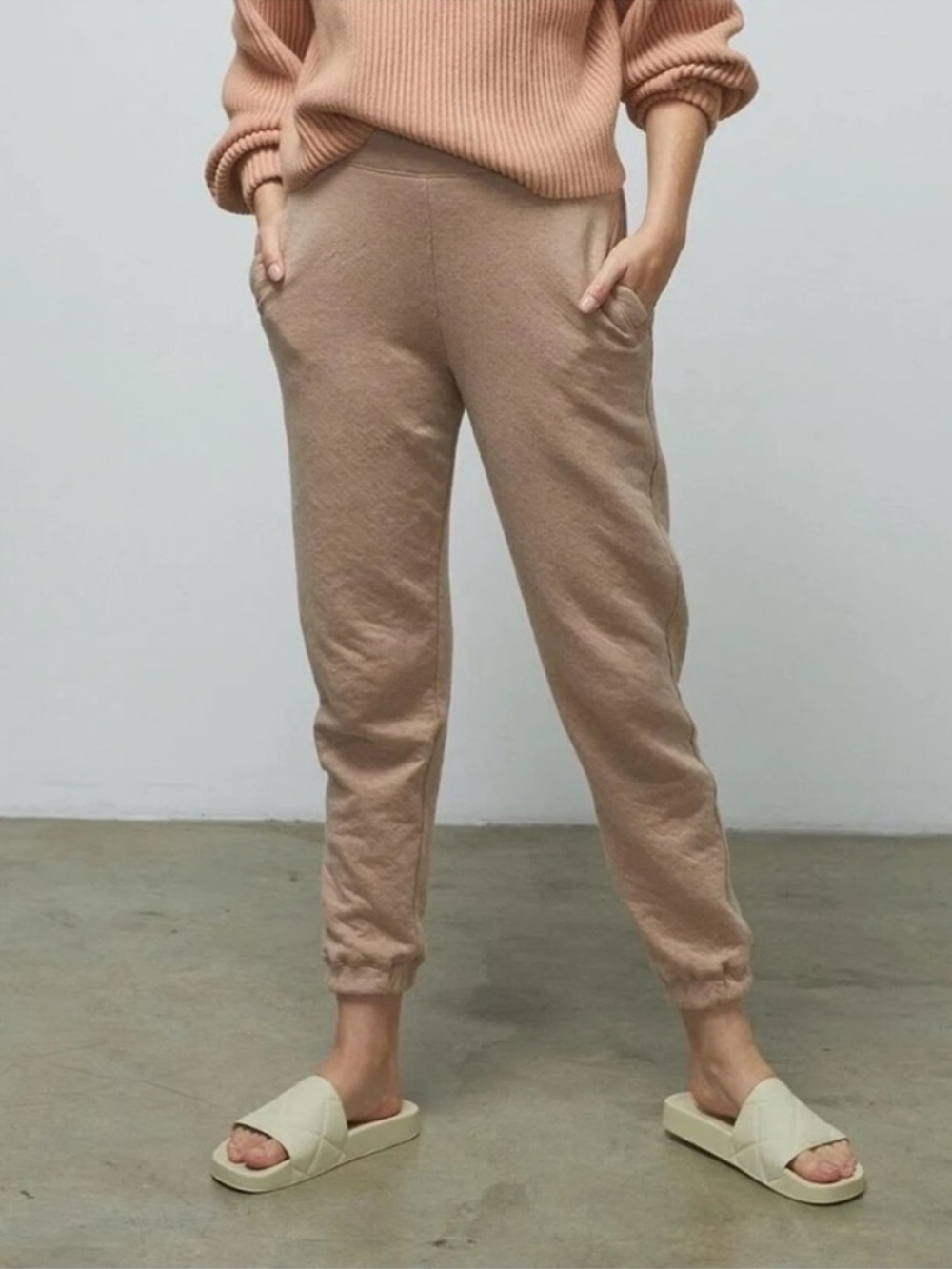 Lunya Otium tan heather restore  double faced jogger lounge pants